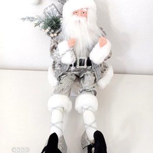 Rachel Zoe Christmas Santa Claus Shelf Sitter Doll White and Silver Decor 30"